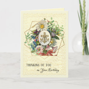 Religious Virgin Marian Cross Floral Birthday Holiday Card