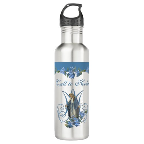 Religious Virgin Mary Blue Flower 24 oz  Stainless Steel Water Bottle
