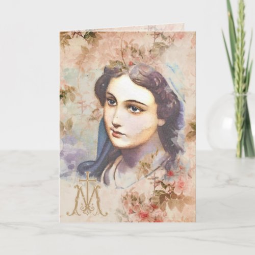 Religious Virgin Mary Catholic Floral Card