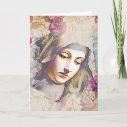 Religious Virgin Mary Catholic Floral Card