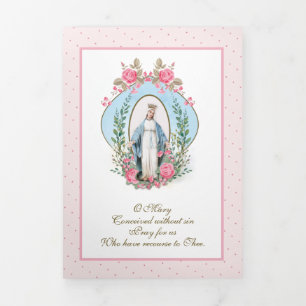 Religious Virgin Mary Catholic Prayer Floral  Tri-Fold Card