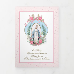 Religious Virgin Mary Catholic Prayer Floral Tri-Fold Card