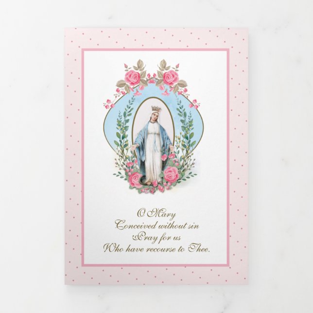 Religious Virgin Mary Catholic Prayer Floral Tri-Fold Card (Cover)