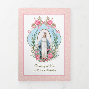 Religious Virgin Mary Catholic Prayer Floral Tri- Tri-Fold Card