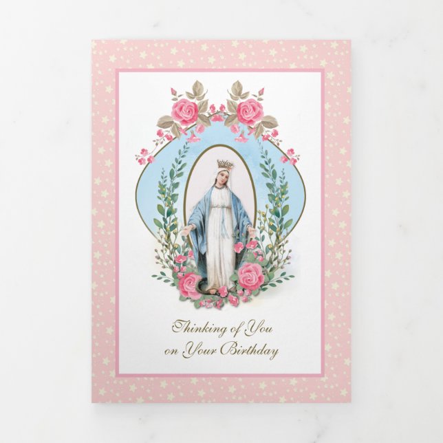 Religious Virgin Mary Catholic Prayer Floral  Tri- Tri-Fold Card (Cover)