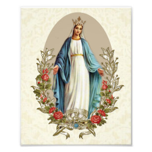 Religious Virgin Mary Catholic Red Roses and Lace Photo Print
