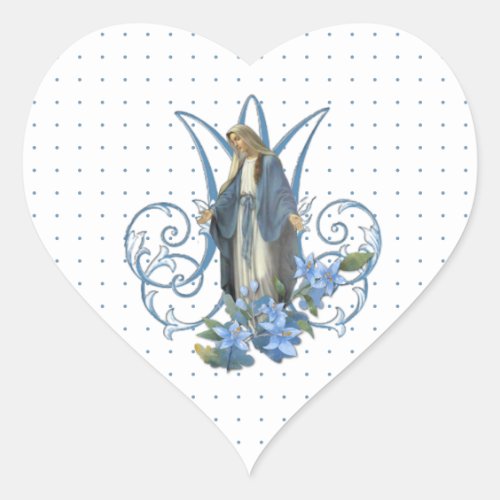 Religious Virgin Mary Catholic Vintage Blue Floral Heart Sticker