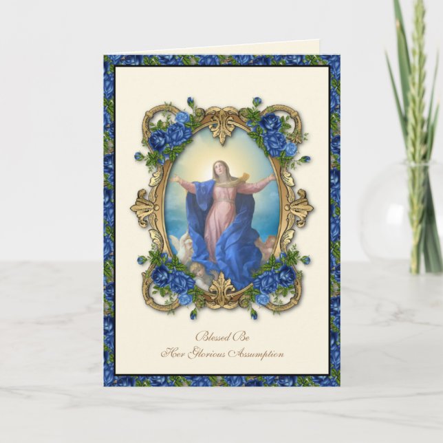 Religious Virgin Mary Floral Catholic Assumption Card (Front)