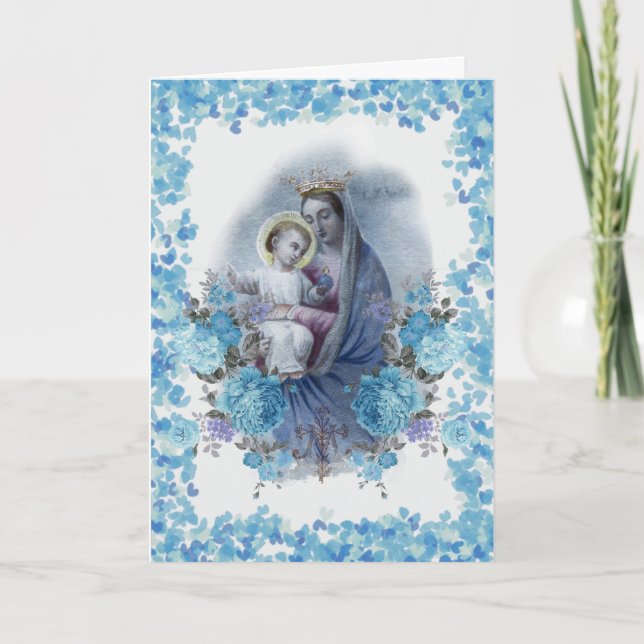 Religious Virgin Mary Floral Catholic Vintage Card (Front)