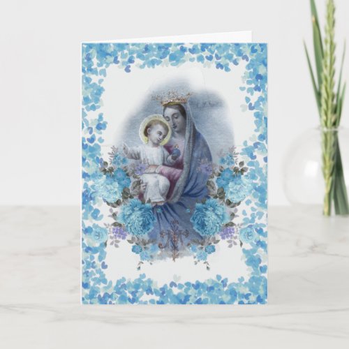 Religious Virgin Mary Floral Catholic Vintage Card