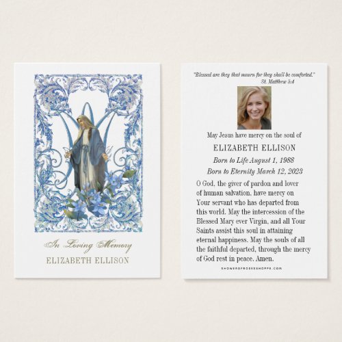 Religious Virgin Mary Floral  Funeral Prayer Card