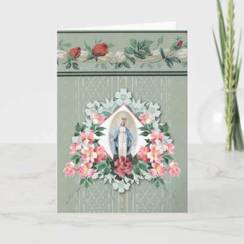 Religious Virgin Mary Floral Rosary Scripture Card