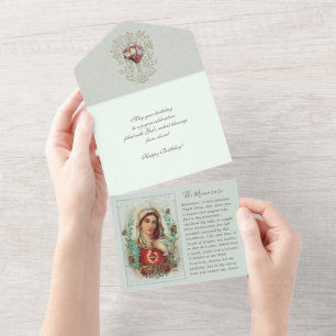 Religious Virgin Mary Floral Vintage Birthday All In One Invitation