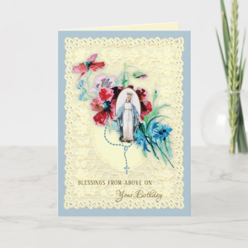 Religious Virgin Mary Flowers Catholic Birthday Holiday Card