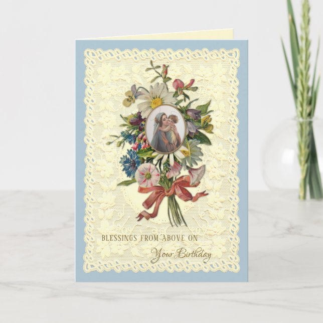 Religious Virgin Mary Flowers Catholic Birthday    Holiday Card (Front)