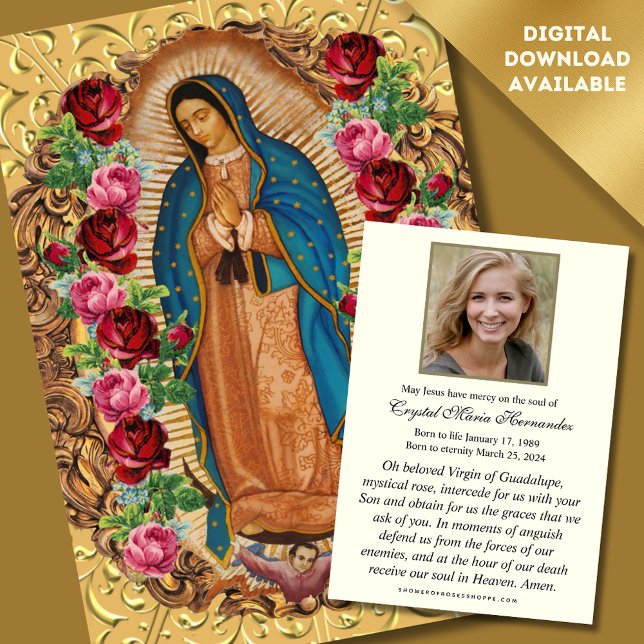 Religious Virgin Mary Guadalupe Catholic Funeral Announcement (Creator Uploaded)