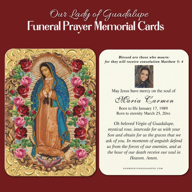 Religious Virgin Mary Guadalupe Catholic Funeral Enclosure Card (Our Lady of Guadalupe Catholic Funeral Memorial Prayer Cards)
