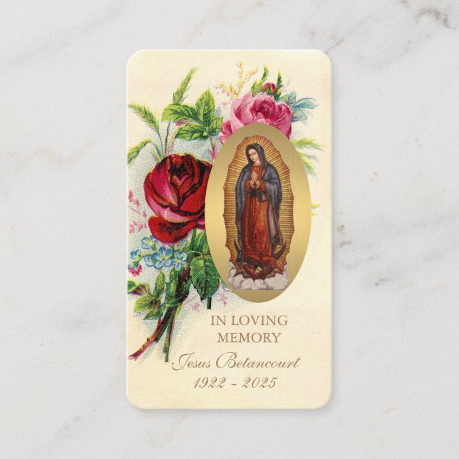 Religious Virgin Mary Guadalupe Catholic Funeral Enclosure Card (Front)