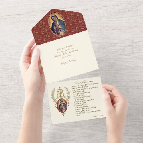 Religious Virgin Mary Guadalupe Floral Birthday All In One Invitation