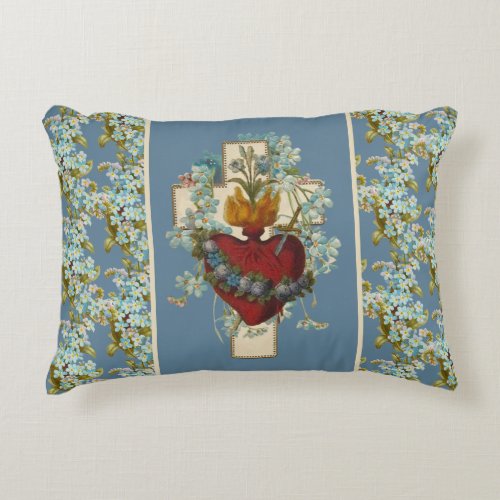 Religious Virgin Mary Heart Floral Cross   Accent Pillow