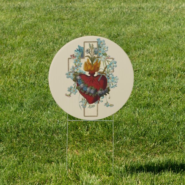 Religious Virgin Mary Immaculate Heart Cross Sign (Insitu)