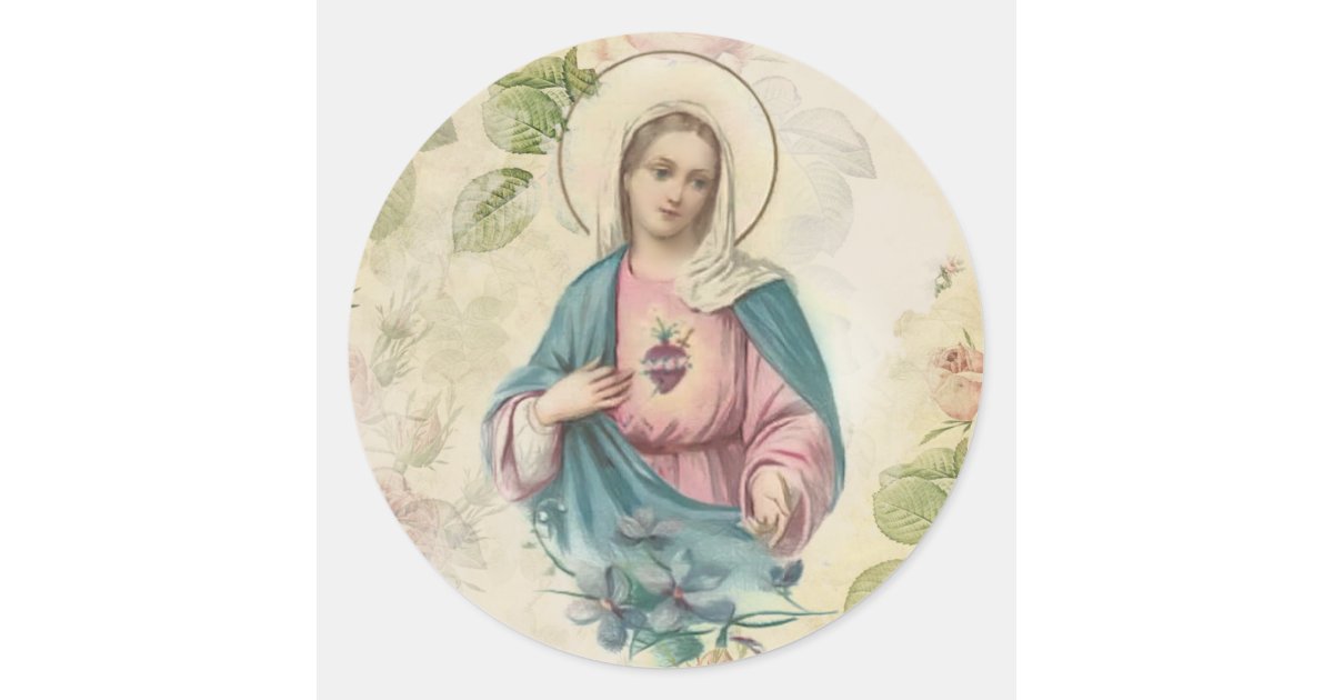 Religious Virgin Mary Immaculate Heart Vintage Classic Round Sticker ...