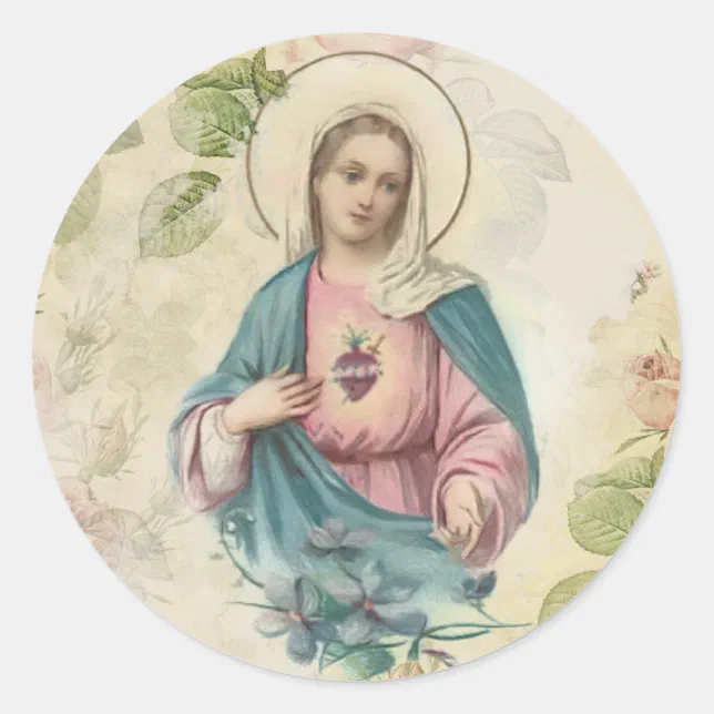 Religious Virgin Mary Immaculate Heart Vintage Classic Round Sticker 
