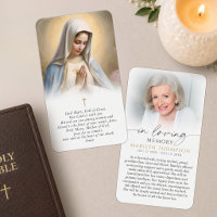 Religious Virgin Mary In Memory Cross Prayer Card