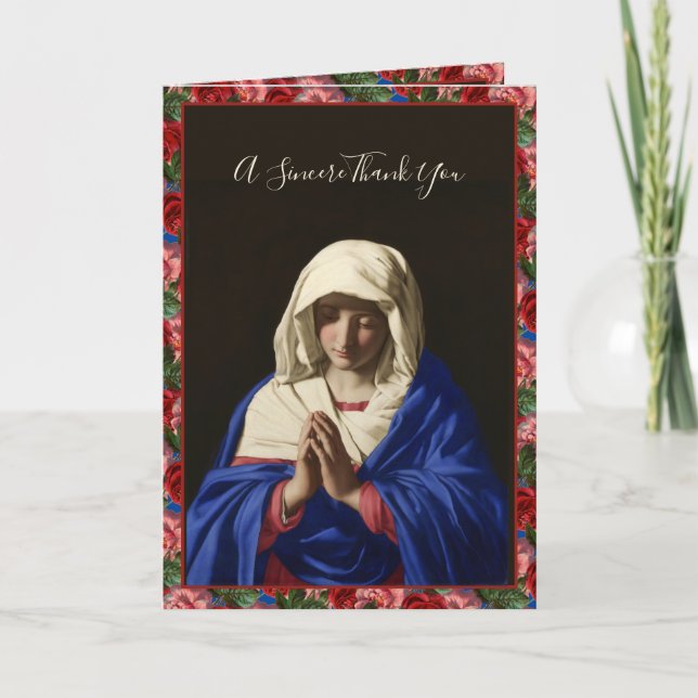 Religious Virgin Mary in Prayer Roses Scripture Card (Front)