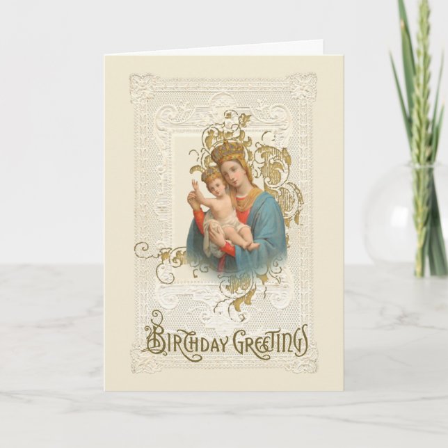 Religious Virgin Mary Jesus Catholic BIrthday Card (Front)
