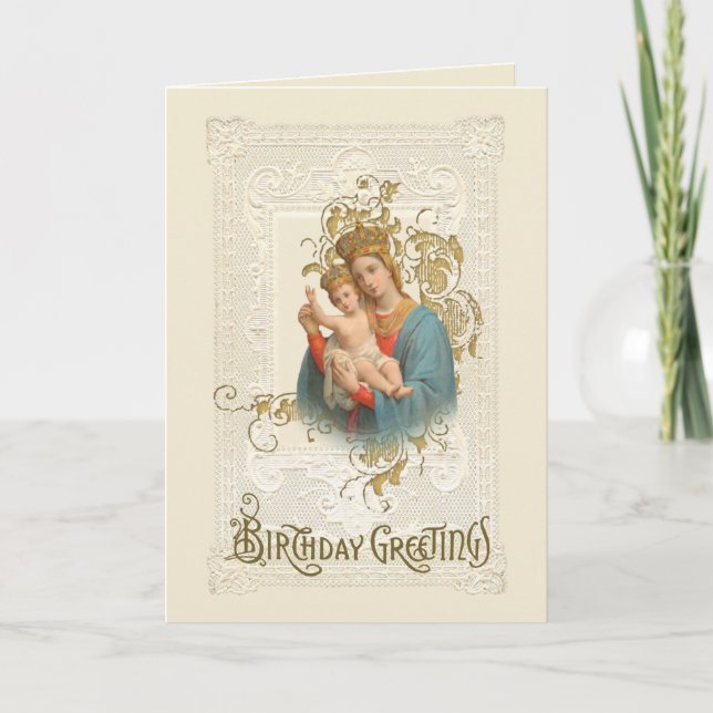 Religious Virgin Mary Jesus Catholic BIrthday Card (Front)