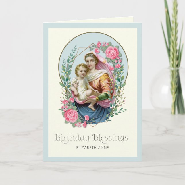 Religious Virgin Mary Jesus Catholic Birthday Holiday Card (Front)
