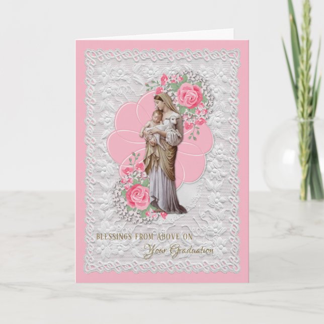 Religious Virgin Mary Jesus Catholic Graduation    Holiday Card (Front)