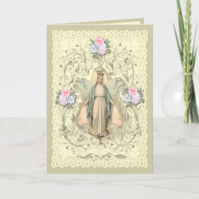 Religious Virgin Mary Jesus Catholic Roses Holiday Card (Front)