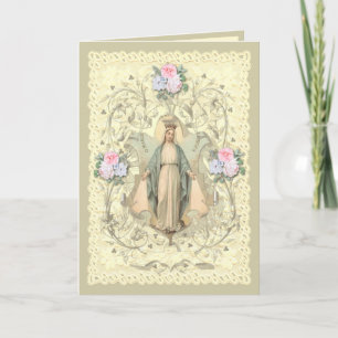 Religious Virgin Mary Jesus Catholic Roses Holiday Card