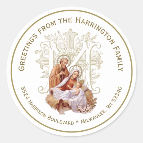 Religious Virgin Mary Jesus Christmas Nativity Cla Classic Round Sticker