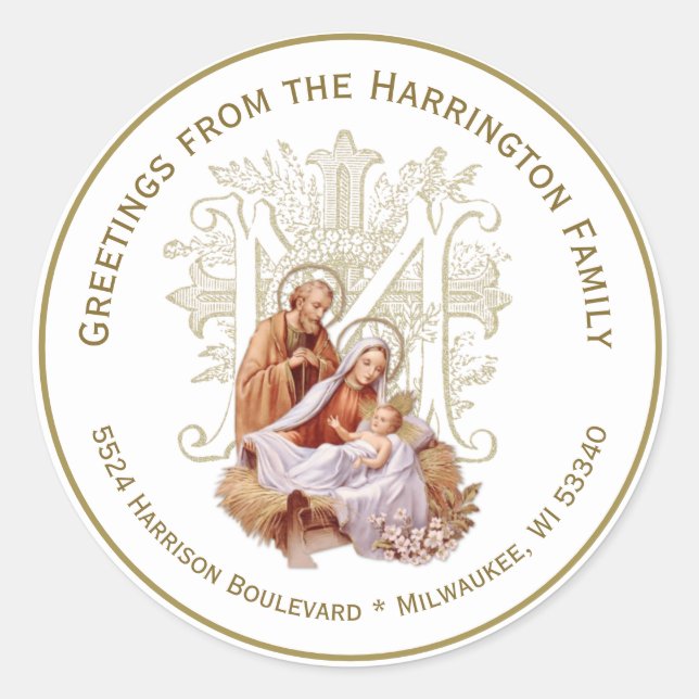 Religious Virgin Mary Jesus Christmas Nativity Cla Classic Round Sticker (Front)