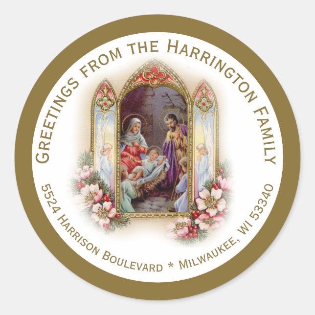 Religious Virgin Mary Jesus Christmas Nativity Classic Round Sticker (Front)