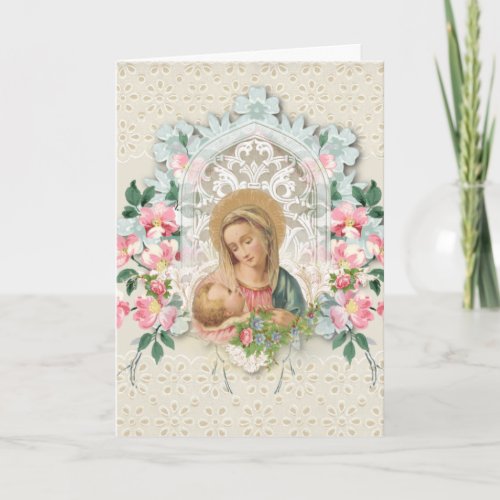 Religious Virgin Mary Jesus Floral Scripture Verse Card