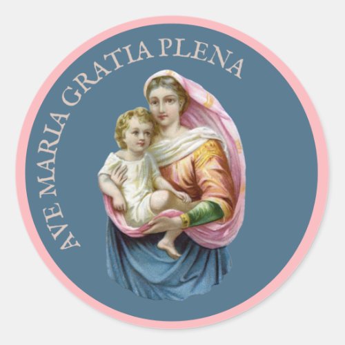 Religious Virgin Mary Jesus Hail Mary Latin Classic Round Sticker