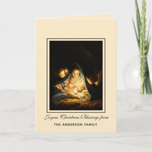 Religious Virgin Mary Jesus in Manger Angels Holiday Card