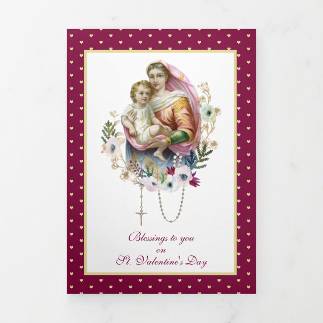 Religious Virgin Mary Jesus Prayer Valentine  Tri-Fold Card (Cover)