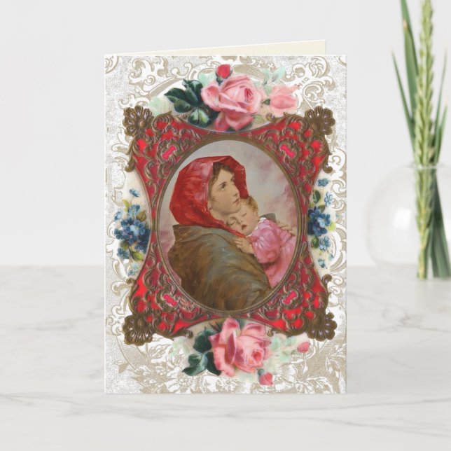 Religious Virgin Mary Jesus Vintage Floral Card (Front)