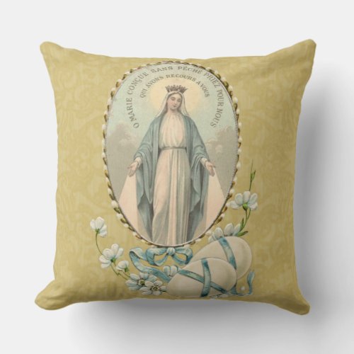 Religious Virgin Mary Jesus Vintage Roses   Throw Pillow