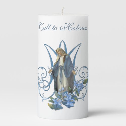 Religious Virgin Mary Lady of Grace Flowers 3 x 6 Pillar Candle