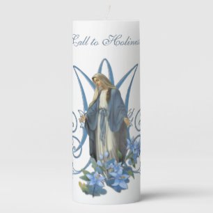 Religious Virgin Mary Lady of Grace Flowers 3 x 8 Pillar Candle