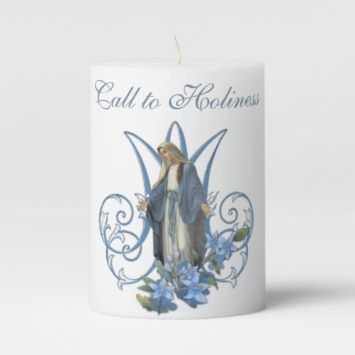 Religious Virgin Mary Lady of Grace Flowers 3x4 Pillar Candle