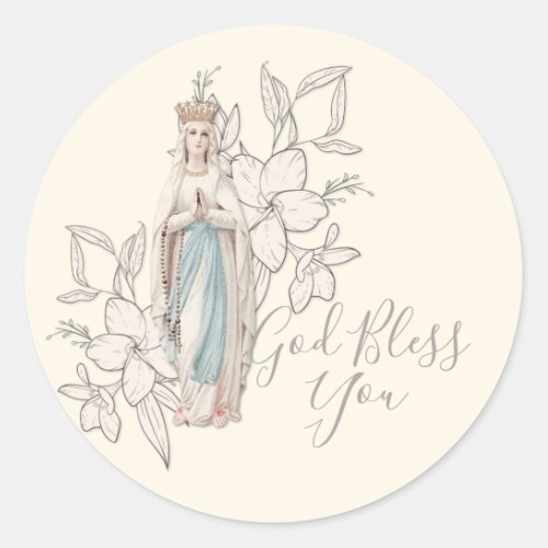 Religious Virgin Mary Lourdes God Bless You Classic Round Sticker