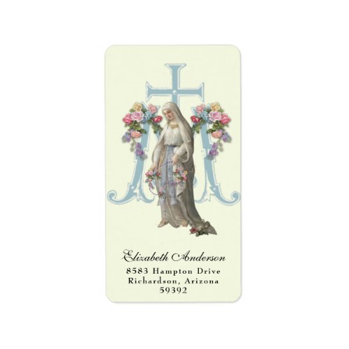 Religious Virgin Mary Lourdes Vintage Floral Label