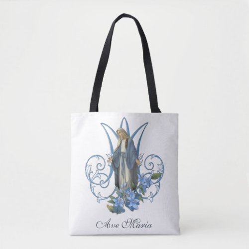 Religious Virgin Mary Marian Cross Ave Maria Tote 